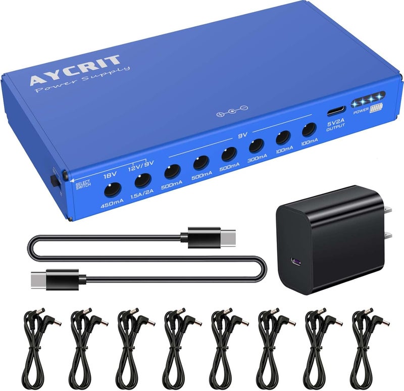 AYCRIT [New Version] Guitar Pedal Power Supply, Rechargeable 12800mAh 9 Outputs 9V2A/12V1.5A/18V450mA and 5V2A USB-C Port for iPhone ipad (MUSTAN-01) Style - Image 1